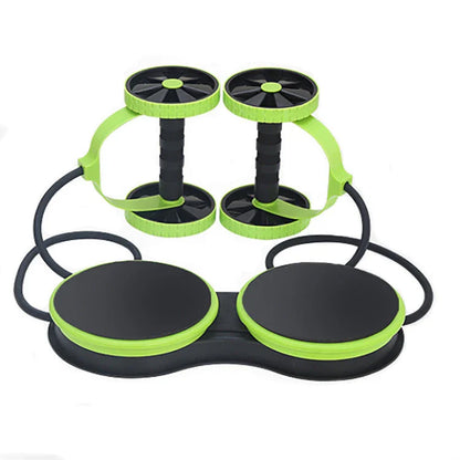 Ergonomic fitness roller with spongy wheels and anti-slip surface for full-body toning exercises at home