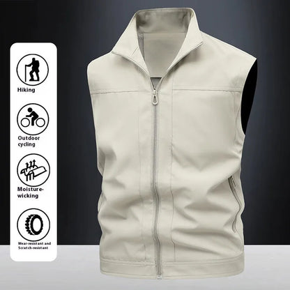 Men's loose fit casual work shirt with a stand-up collar in an army green colour.