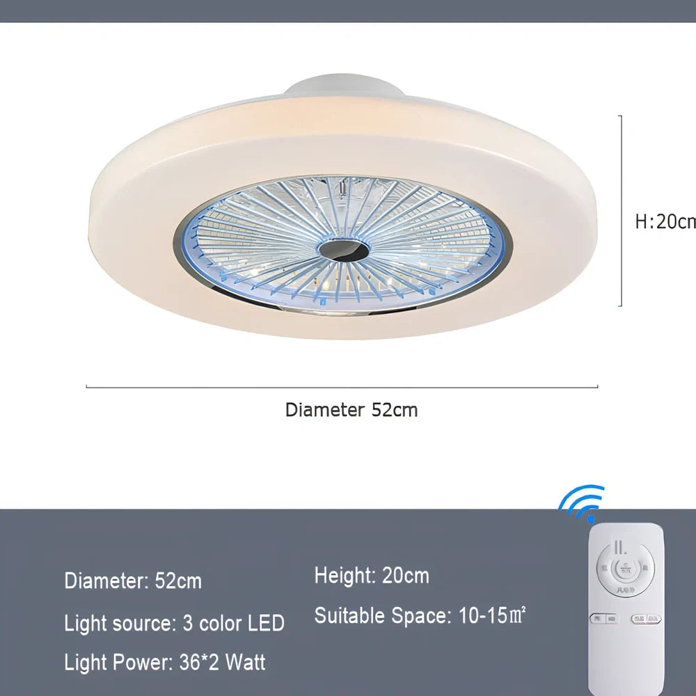58cm ceiling fan with LED light and metal blades, remote control operation