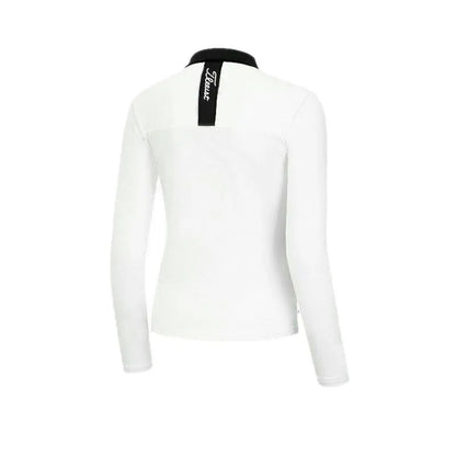 Women's white long-sleeve golf top with slim-fit design for sun protection during outdoor activities