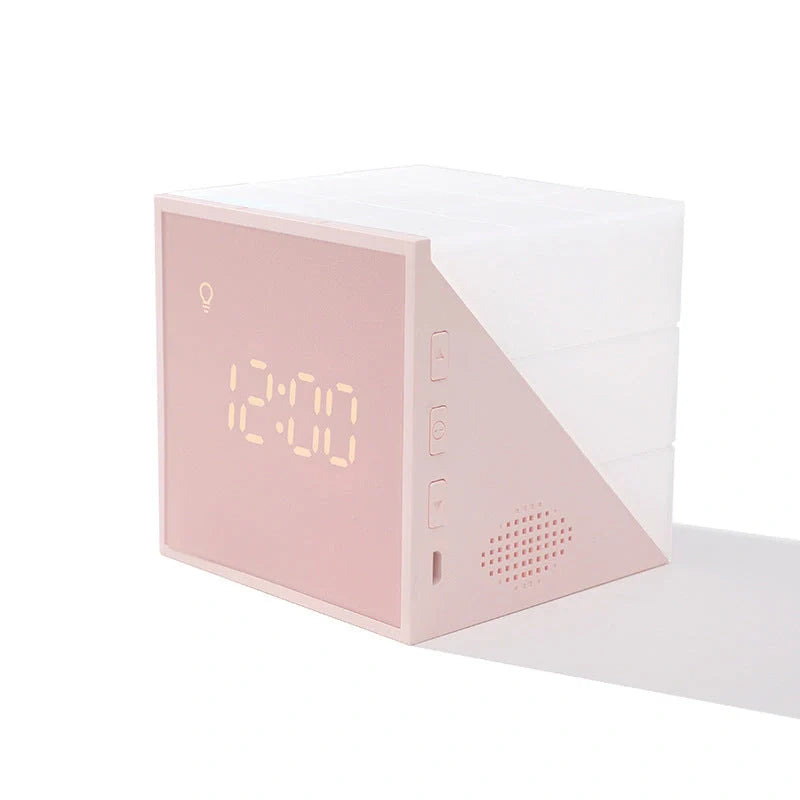 Time Cube Alarm Clock with LED light in blue, pink, or grey