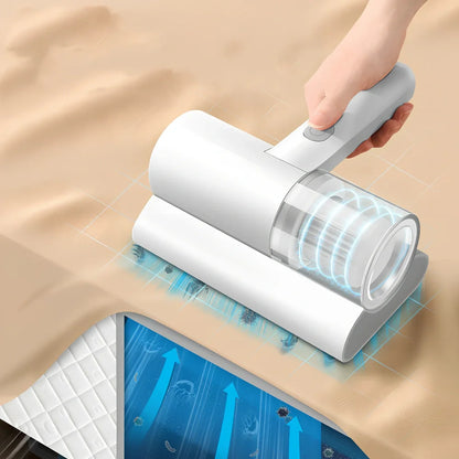 White wireless mite removal instrument with UV sterilisation for bedding cleaning