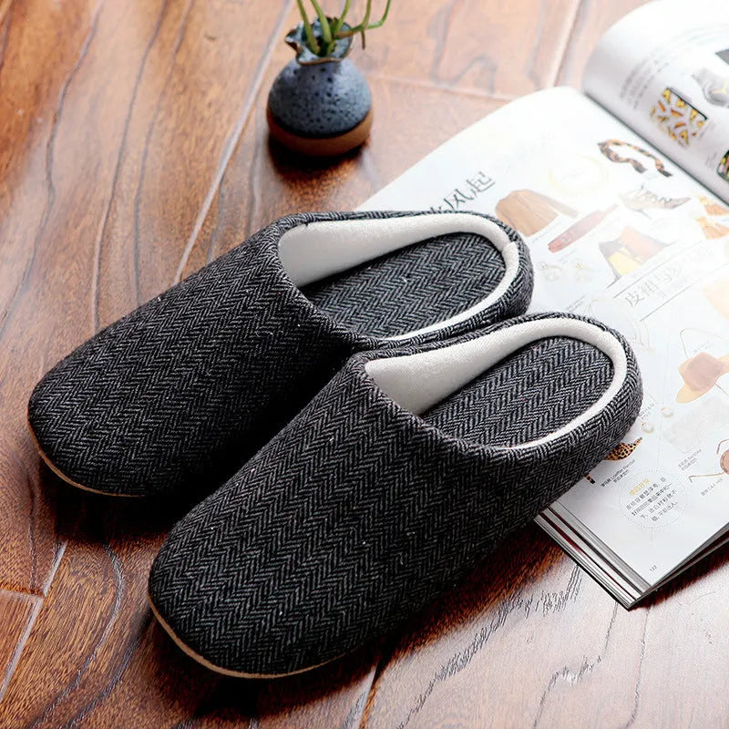 Men's Cotton Home Slippers Black Autumn Indoor Household Warm Soft Bottom Anti-Skid 260mm 270mm 280mm 290mm Sizes 35-44