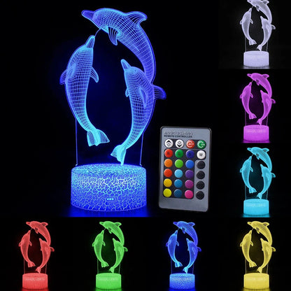 Dolphin series 3D LED night light with laser-engraved acrylic showing stereoscopic patterns