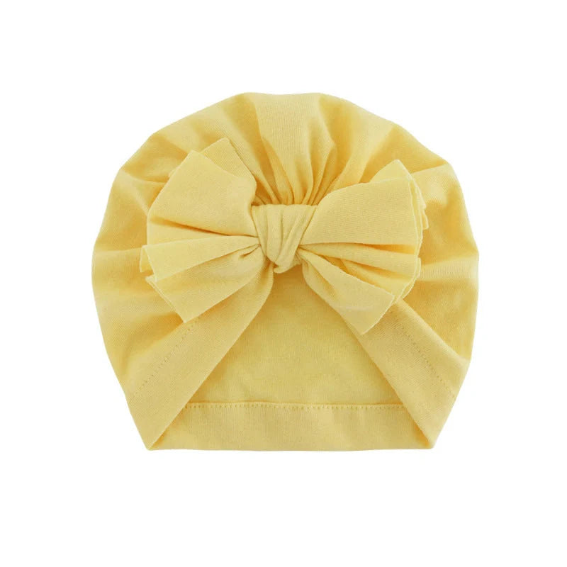 Soft hooded baby hat with bowknot in various colors for 0-1 year olds