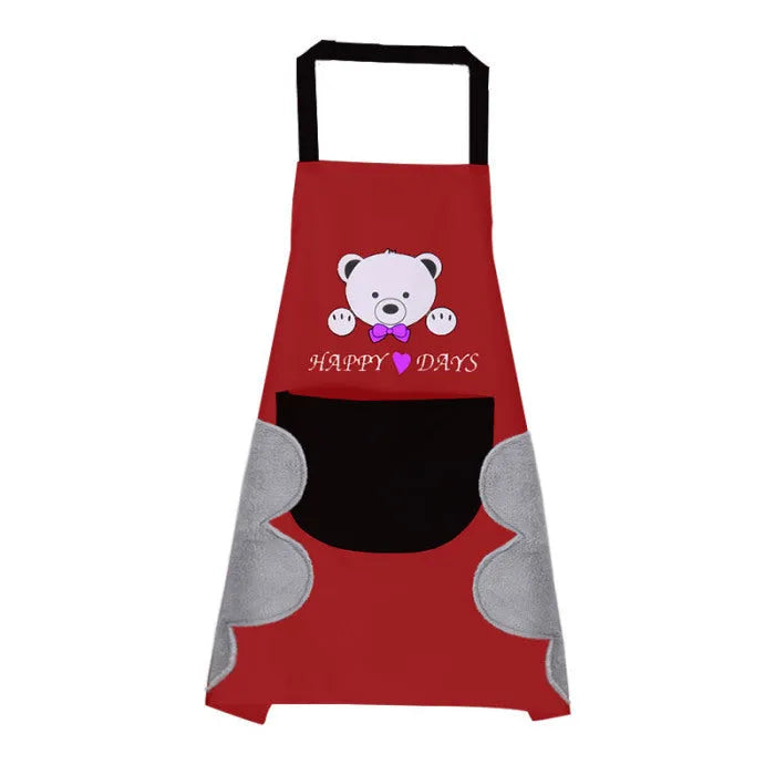 Korean style sleeveless kitchen apron with waterproof fabric and coral velvet details