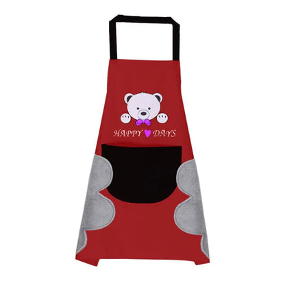 Korean style sleeveless kitchen apron with waterproof fabric and coral velvet details
