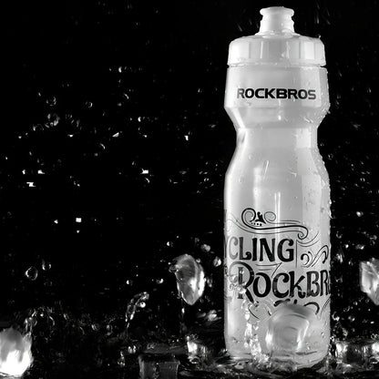 Cycling water bottle with transparent body and white press-type mouth, 750ml capacity