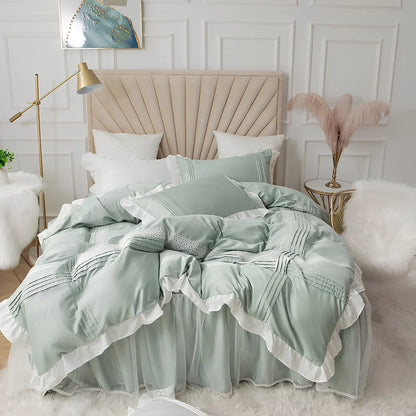 Korean princess style lace bed skirt four-piece quilt cover set in 99% cotton, 200x230cm for 1.5m bed
