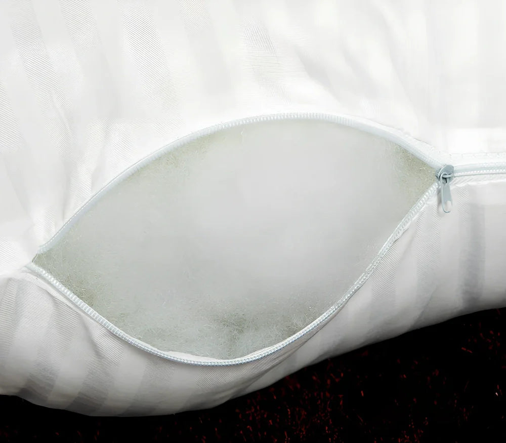 White square healthcare pillow measuring 40x70cm with polyester fibre filling