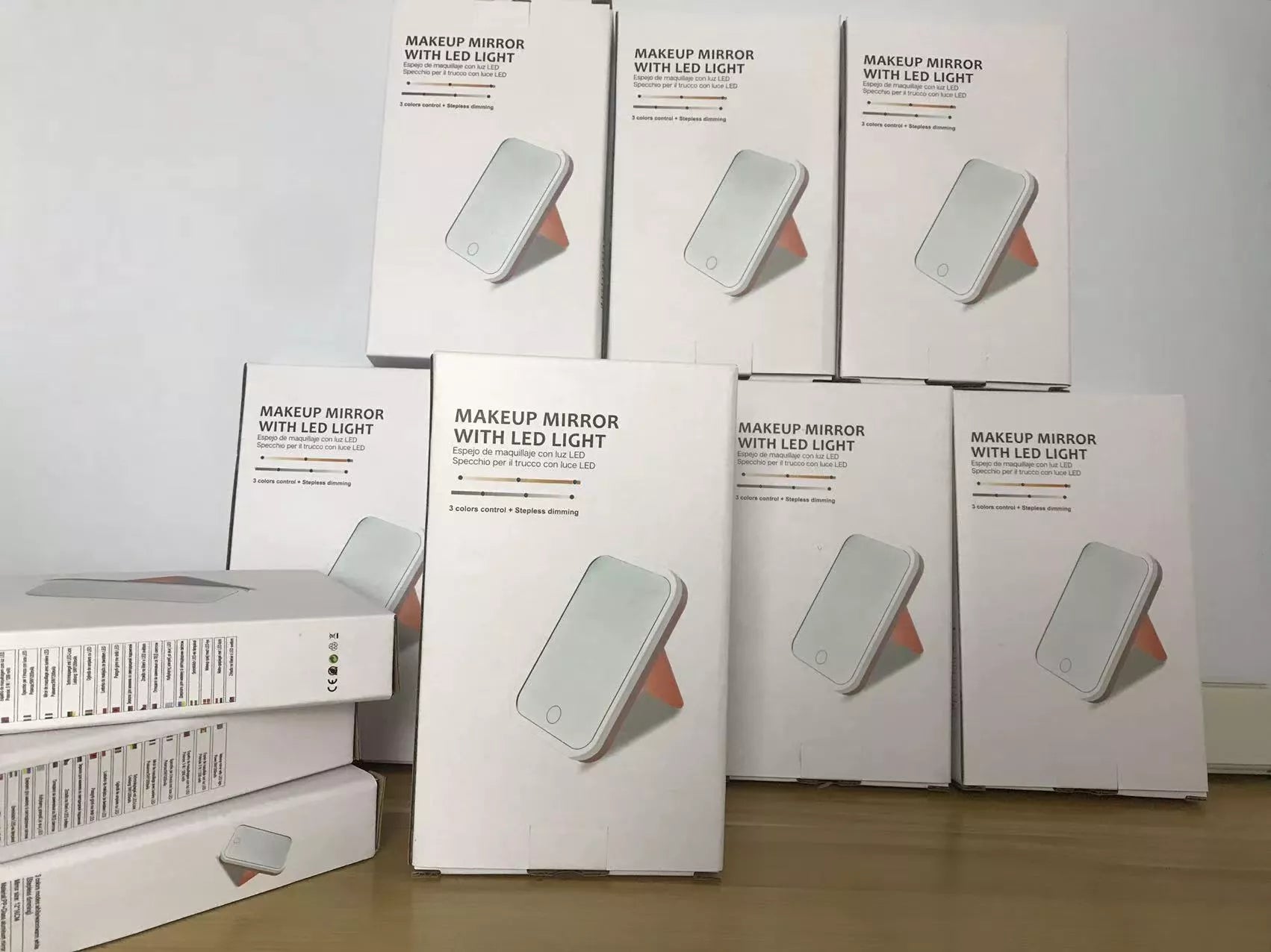 Square LED Makeup Mirror with smart touch control in pink and white