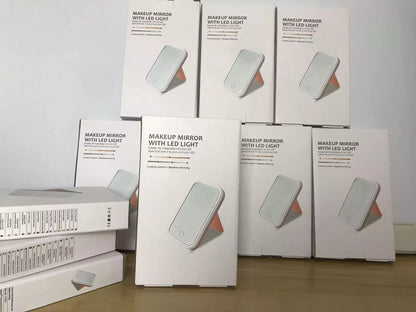 Square LED Makeup Mirror with smart touch control in pink and white