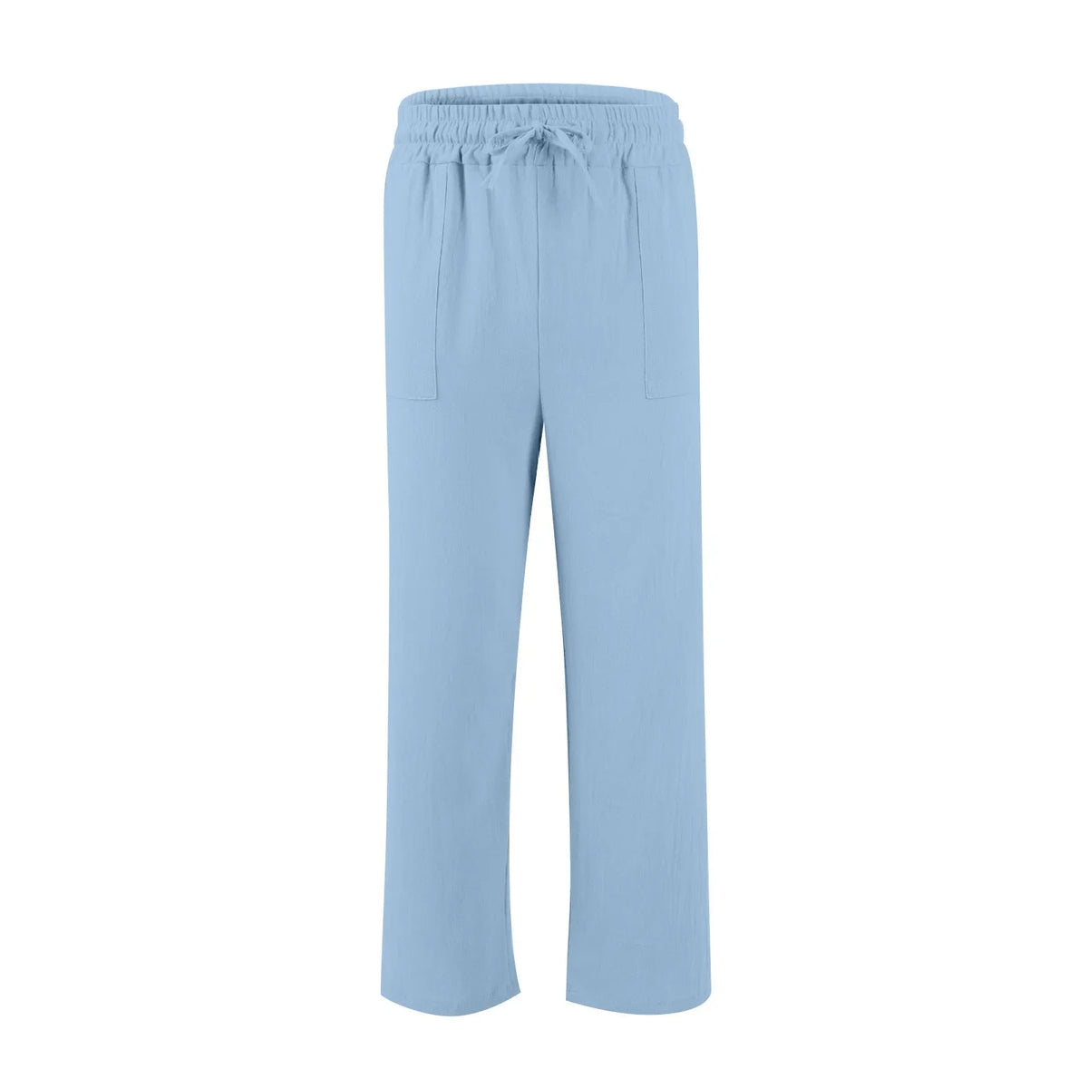 Men's straight leg cotton linen beach trousers with drawstring elastic waist