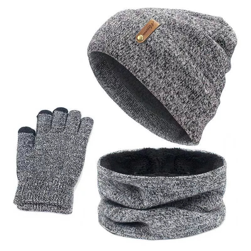 Wool touch screen gloves with scarf and hat set for cold weather