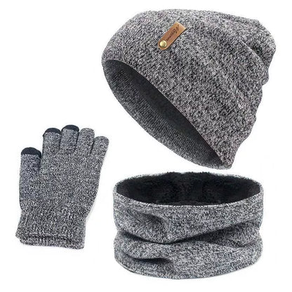 Wool touch screen gloves with scarf and hat set for cold weather