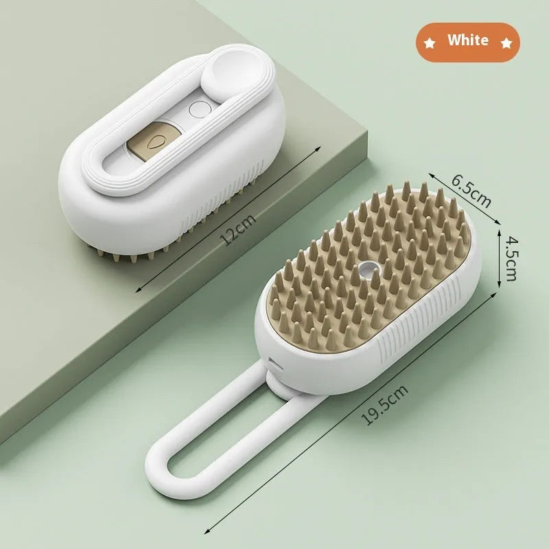 Dog grooming spray bottle and massaging comb kit on a white background.