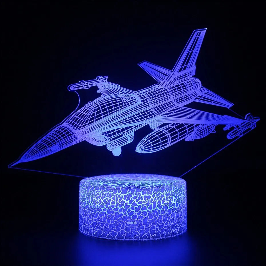 Cartoon-style aeroplane-shaped night light with touch switch and acrylic shade.