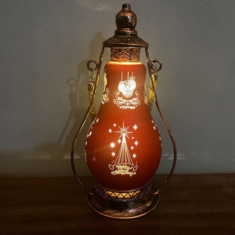New Chinese style glass LED oil lamp ornament in red, hanging as a Christmas decoration.