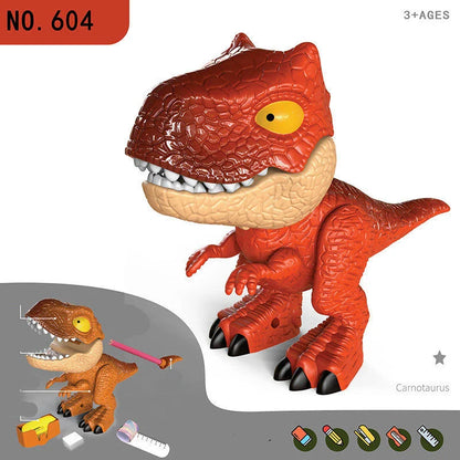 Multifunctional dinosaur-shaped stationery toy with various interactive features and office supplies