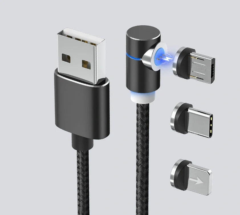 360 Degree Magnetic Charging Cable with LED light and 90-degree connector