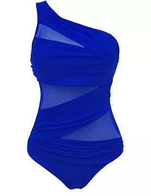 Women's plus size one-piece swimsuit in solid color with chest pad