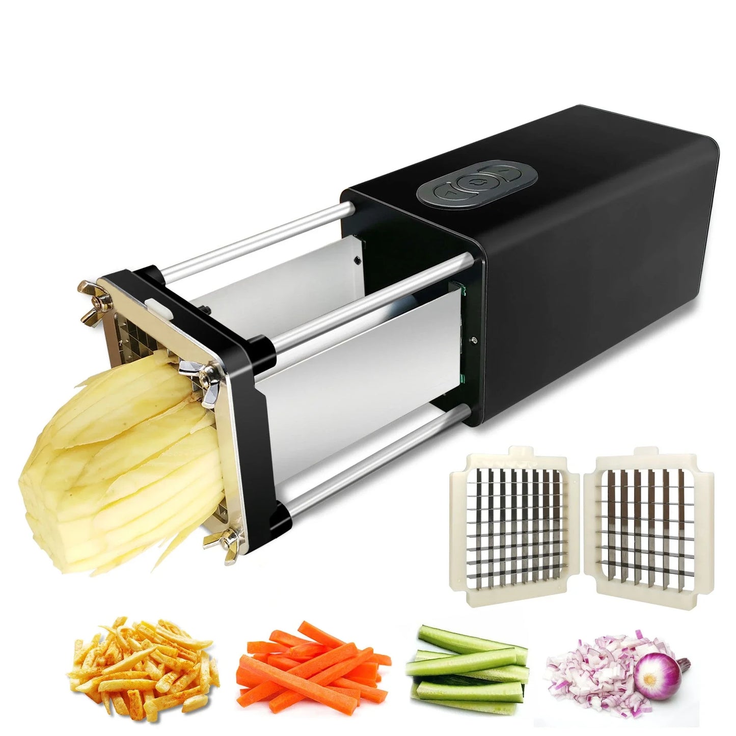 Electric French Fry Cutter with stainless steel blades and versatile slicing modes for commercial and home use