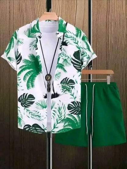Men's light blue beach style short sleeve shirt and matching shorts casual outfit set
