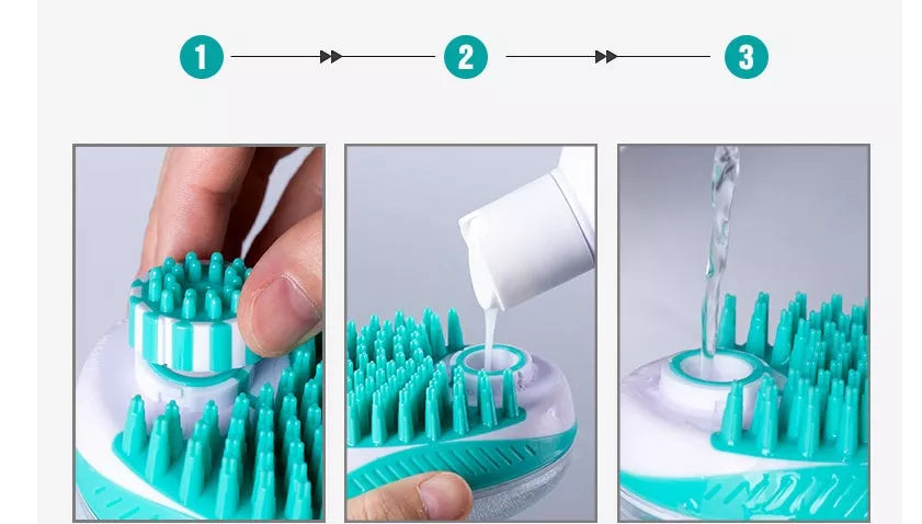 Pet Bath Massage Comb with automatic liquid dispenser for cats and dogs