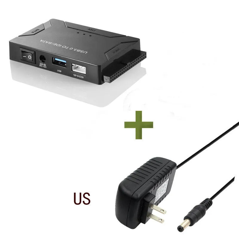 USB to IDE and SATA hard disk adapter with power supply and cables for desktop drive connectivity