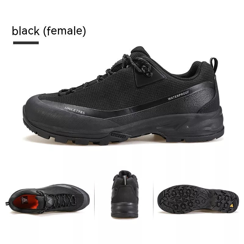 Men's low-top mountain climbing shoes with non-slip rubber sole and breathable leather mesh upper