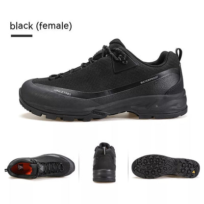 Men's low-top mountain climbing shoes with non-slip rubber sole and breathable leather mesh upper