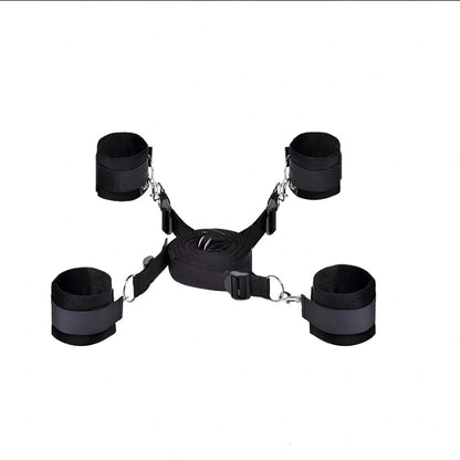 Red plush role-play set with handcuffs, shackles, collar, breast clip, whip, eye mask, mouthball, and cotton rope