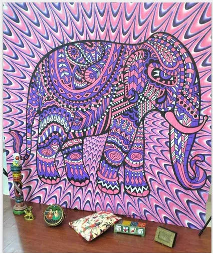 3D digital printing polyester elephant mandala tapestry in vibrant colors