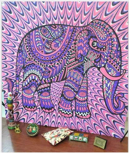 3D digital printing polyester elephant mandala tapestry in vibrant colors