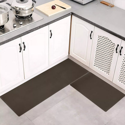 Non-slip kitchen floor mat set in brown, waterproof and easy to clean
