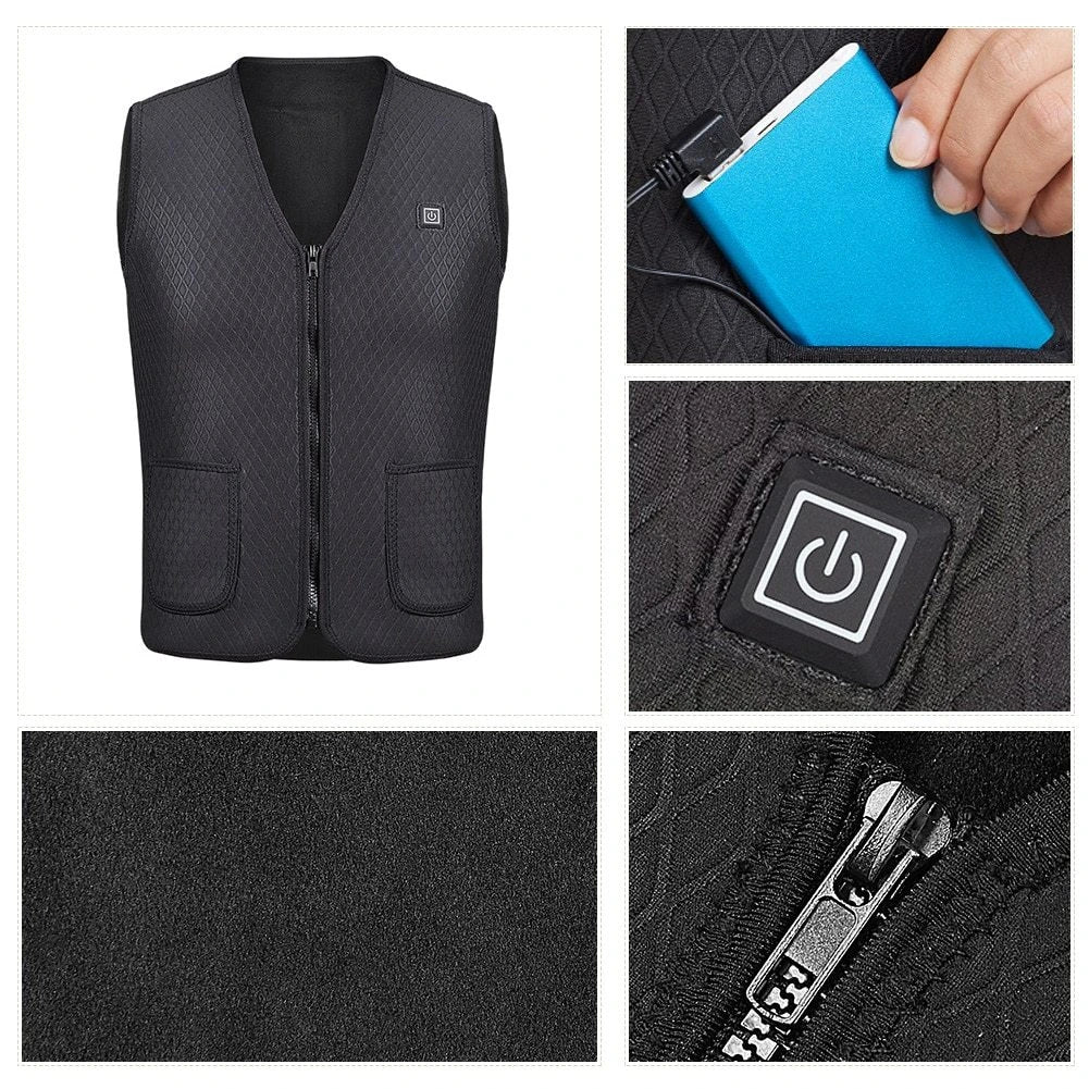 Versatile heated vest with adjustable temperature control and durable polyester construction for outdoor activities