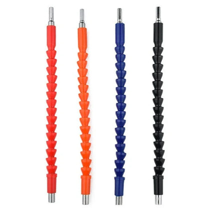 Flexible shaft drill bit in various lengths and colors for accessing tight spaces during DIY home improvement projects