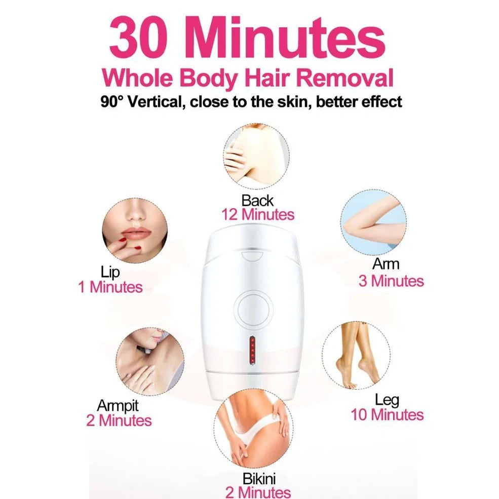 White home laser hair removal device with display screen and adjustment buttons