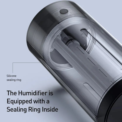 Black car diffuser humidifier with aluminium alloy casing, USB port, and less than 1-litre capacity