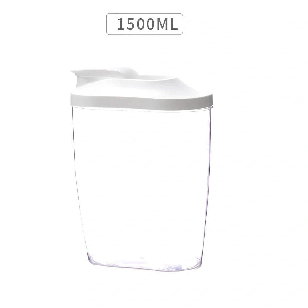 Clear plastic kitchen storage containers with airtight lids for beans and grains