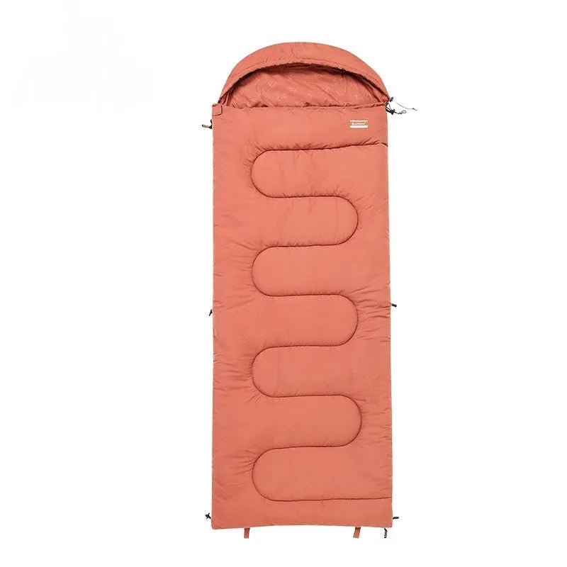 Ochre cotton sleeping bag unfurled showing quilted construction with 210T polyester ripstop shell