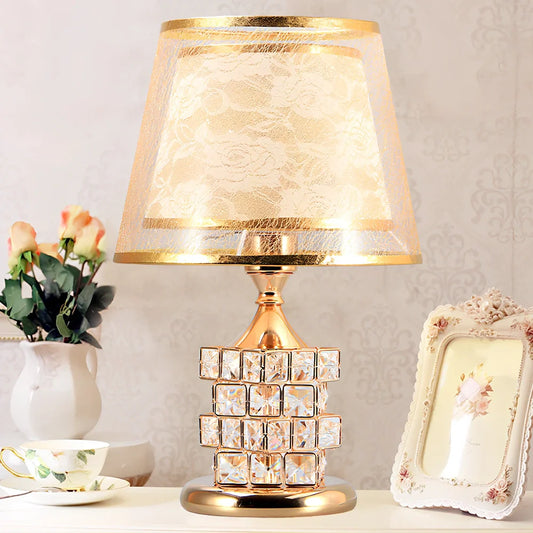 Gold crystal glass bedside lamp, 30cm height, chrome metal base for bedroom lighting in 5-15m² spaces