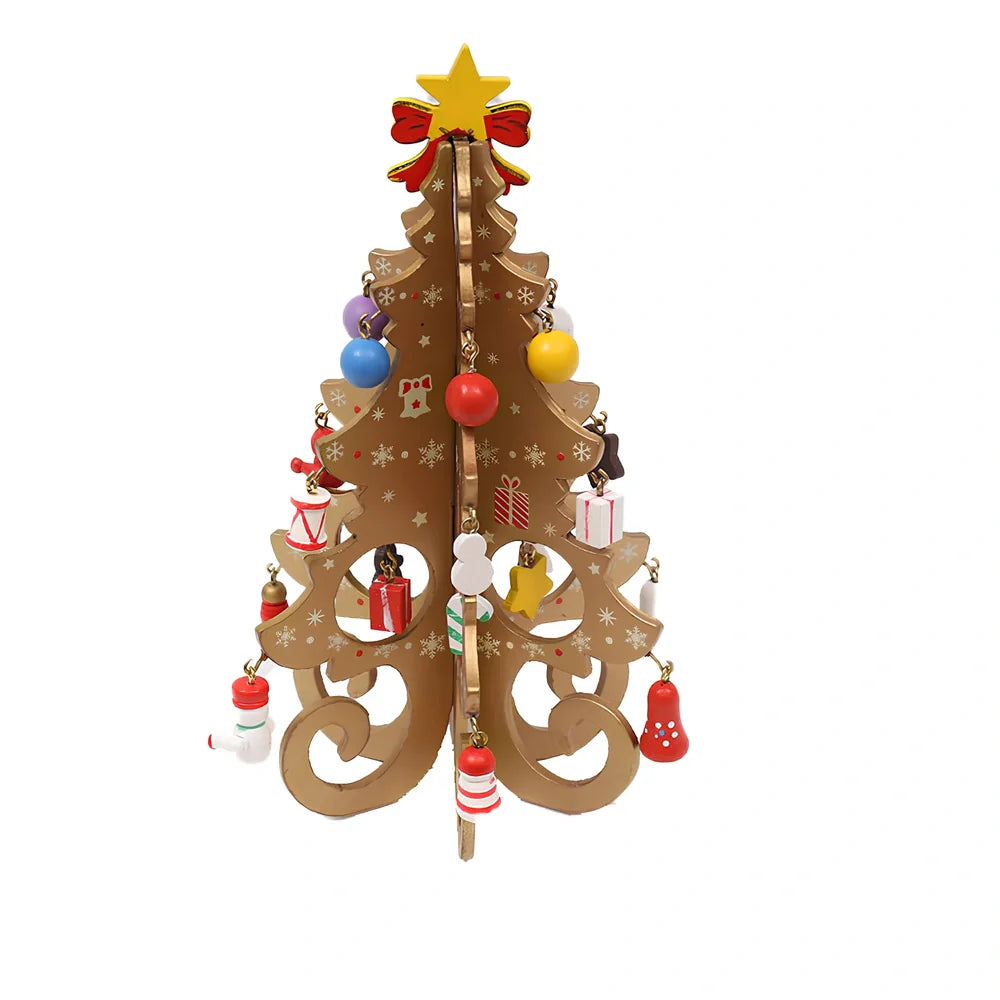 Green MDF Christmas tree ornament with laser-cut details, 19cm height