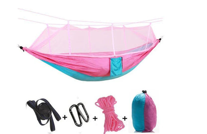 Lightweight and portable parachute hammock with mosquito net for outdoor relaxation