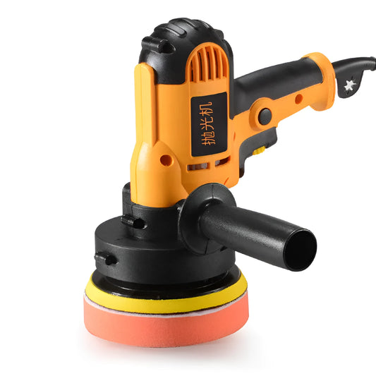 Yellow automotive polishing machine with 125mm disc on a 220V power cord.