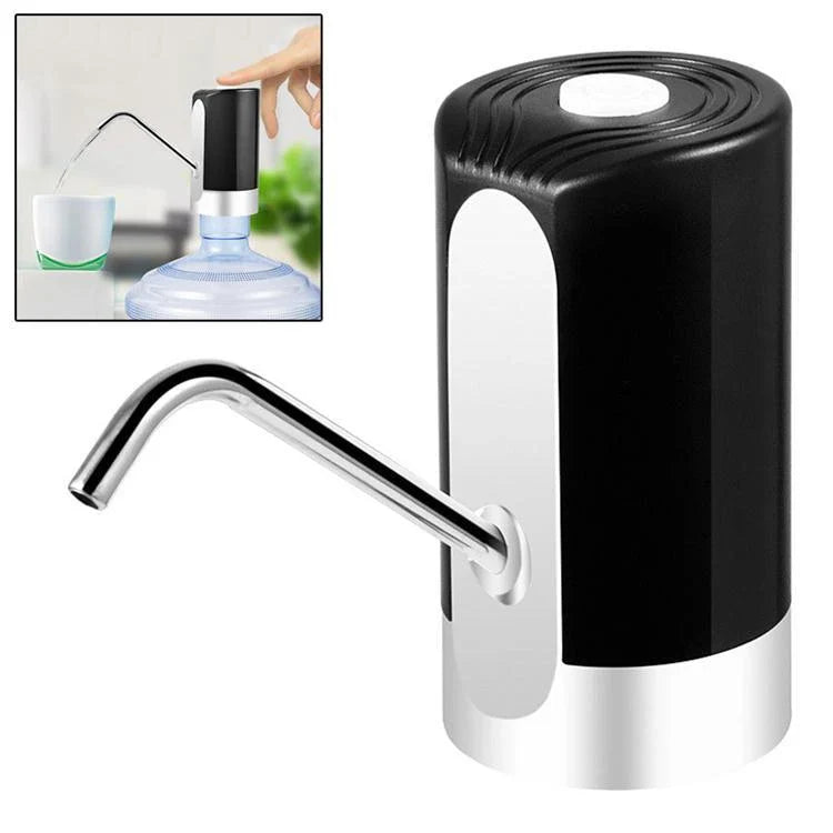 Cordless electric water bottle pump with USB charging, automatic suction, and wide bottle compatibility