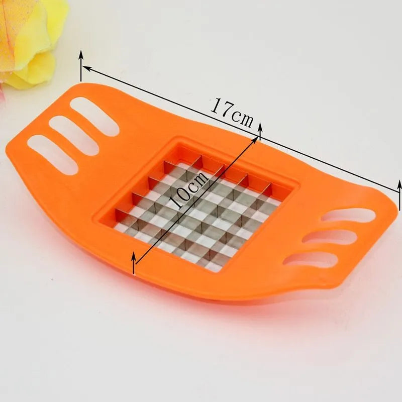 Potato cutter chopper with two stainless steel blades and non-slip rubber foot
