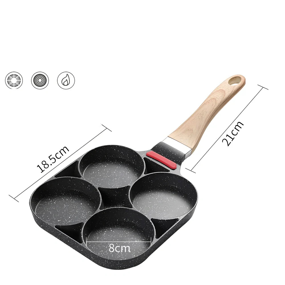 Four-hole non-stick fried egg pan, 24 cm diameter, aluminium with Whitford granite coating, 2 cm depth, silicone handle
