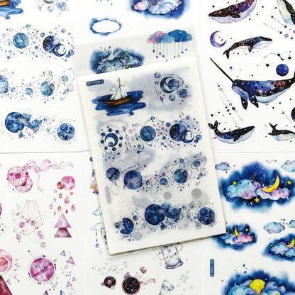 Abu Sticker Set showing fantasy stars design on Japanese paper, 10.5 by 14.1 cm