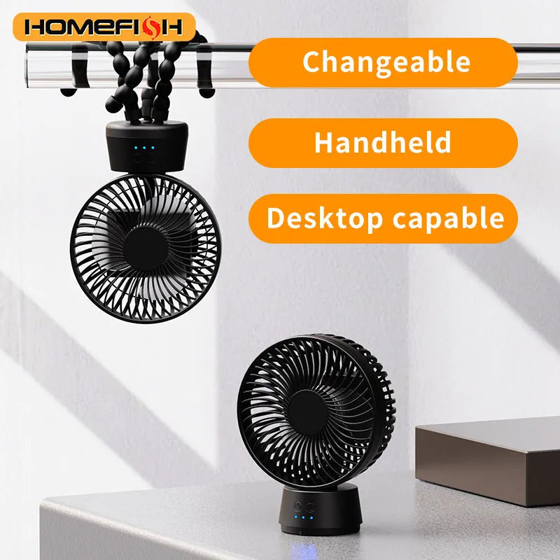 HOMEFISH F2 automatic shake head baby stroller fan with LED light and removable bracket on a pushchair
